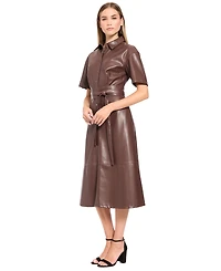Luxely Women's Faux Leather Short-Sleeve Midi Dress