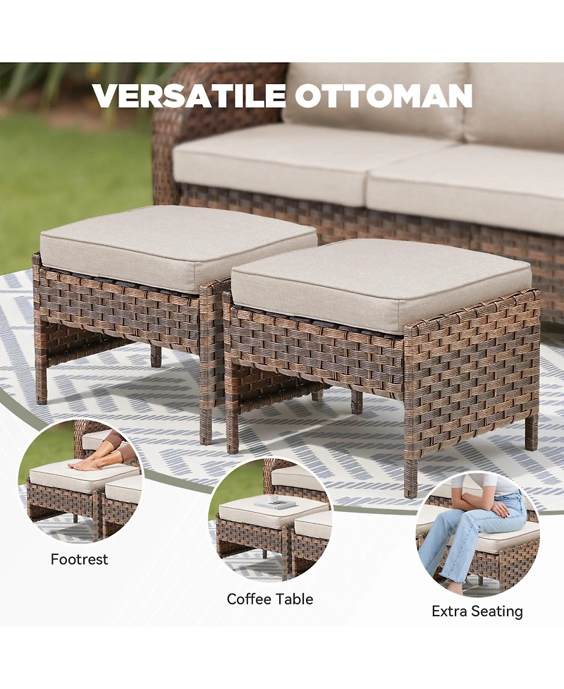 Pocassy Patio Furniture Set, Wicker Loveseat with 2 Ottomans for Backyard