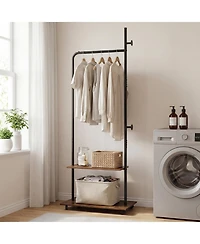 Costway Clothing Rack with Wheels, Wooden Garment Rack with Hanging Rod