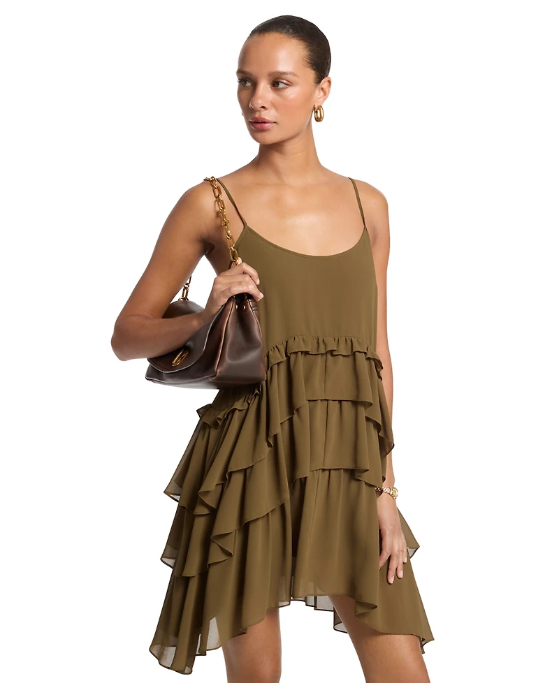 Michael Kors Women's Tiered Ruffle High-Low Tank Mini Dress