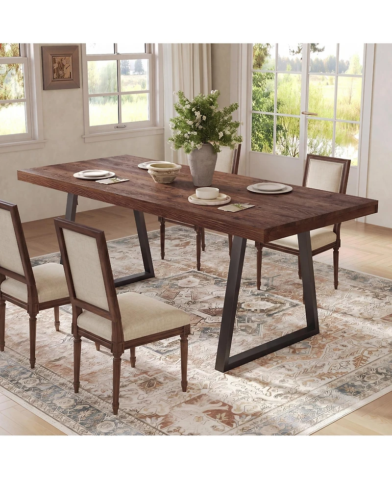Tribesigns 63" Industrial Dining Table for 4-6 with Solid Wood