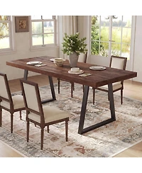 Tribesigns 63" Industrial Dining Table for 4-6 with Solid Wood