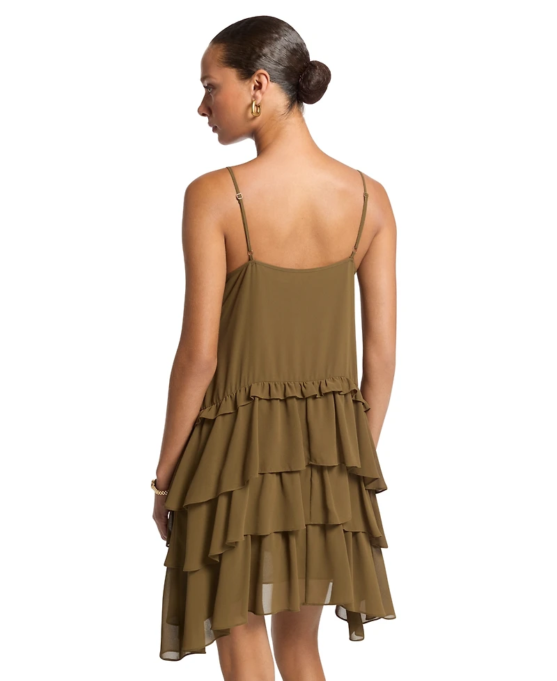 Michael Kors Women's Tiered Ruffle High-Low Tank Mini Dress