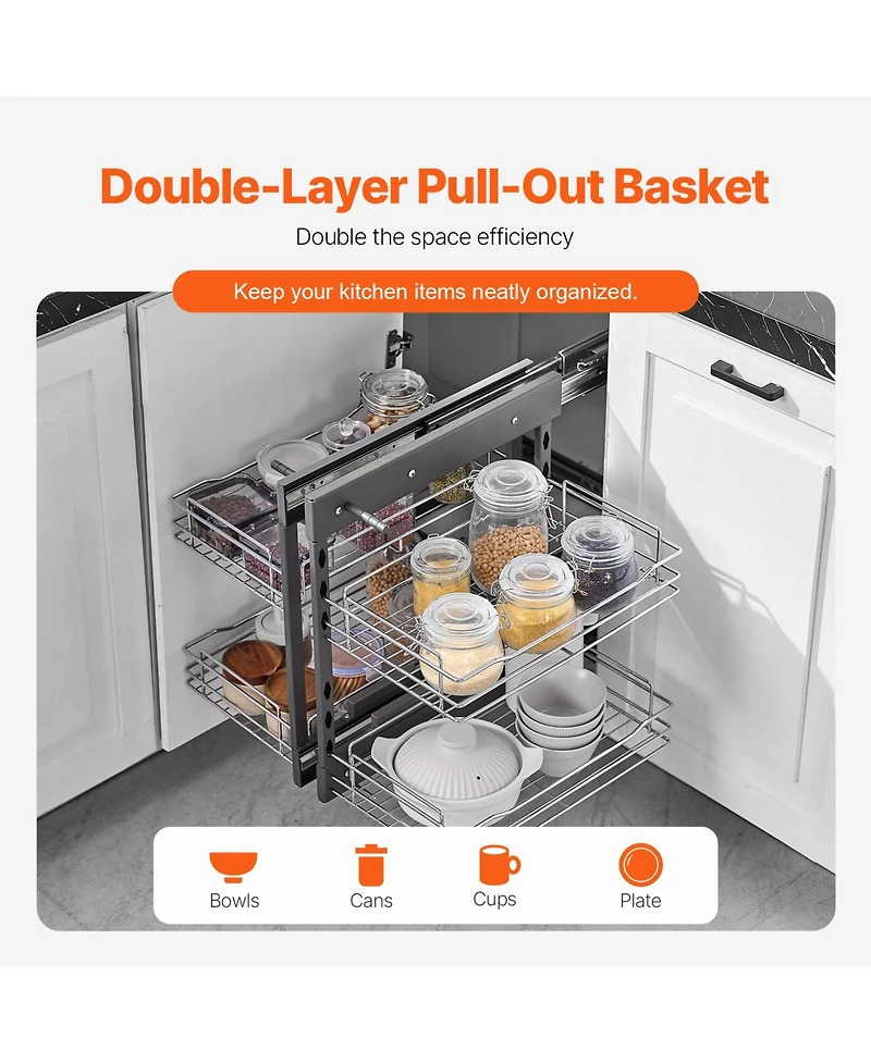 Sugift 2-Tier 4-Shelf Blind Corner Pull Out Cabinet Organizer for Min 15in W Opening Left Right Open