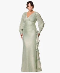 Betsy & Adam Plus Long-Sleeve V-Neck Metallic Dress
