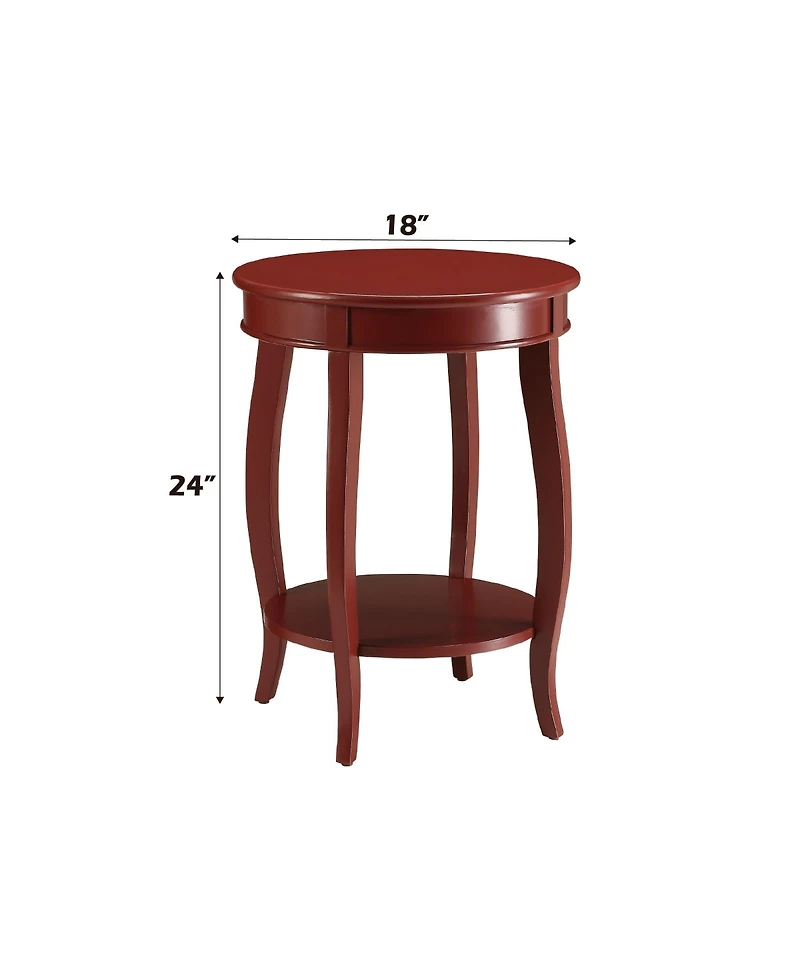 Flynama Aberta Finish Round Accent Table with Bottom Open Storage Shelf, Wooden Cabriole Legs