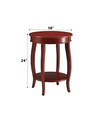 Flynama Aberta Finish Round Accent Table with Bottom Open Storage Shelf, Wooden Cabriole Legs