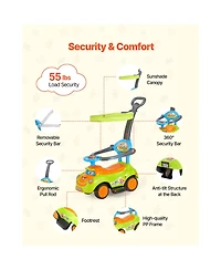 Sugift 3-in-1 Ride-On Push Car with Interactive Steering Wheel, Led Lights & Music, Guardrails, 55 lbs, Ages 19-36 Months