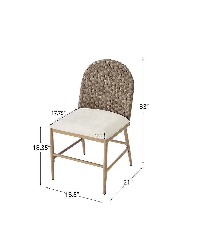 Flynama Set of 2 Farmhouse Iron Frame Rattan Back Dining Chairs, 400 Lbs High Load Capacity Armless Side Chairs