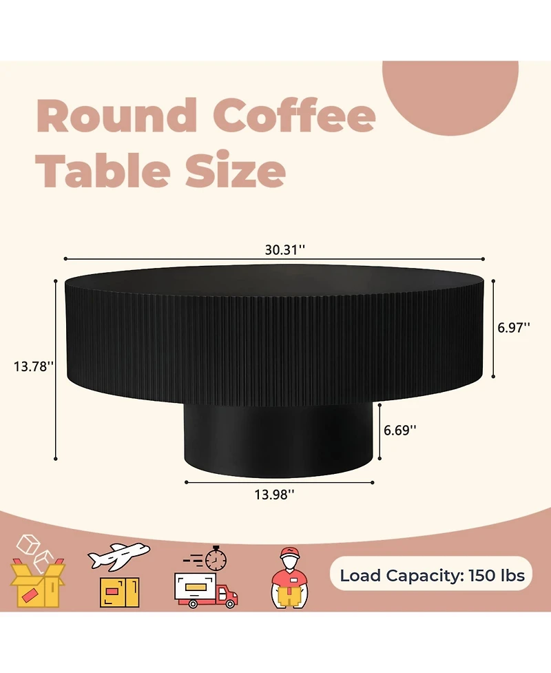 Flynama Fluted Round Pedestal Coffee Table, Mid Century Modern