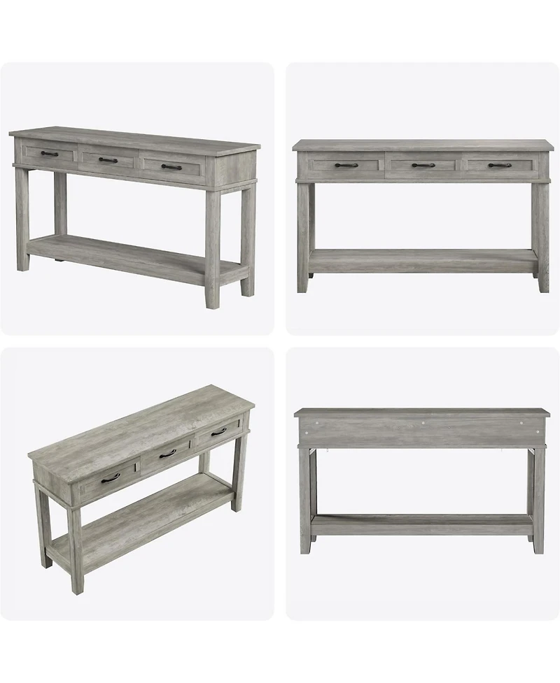 homfan 54" Farmhouse Console Table with 3 Drawers and Open Shelf, Wood Finish Entryway Table