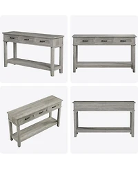 homfan 54" Farmhouse Console Table with 3 Drawers and Open Shelf, Wood Finish Entryway Table
