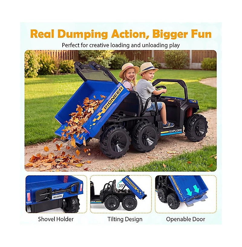Sugift 24V 2-Seater Ride-On Dump Truck with Electric Dump Bed, Ages 3-8