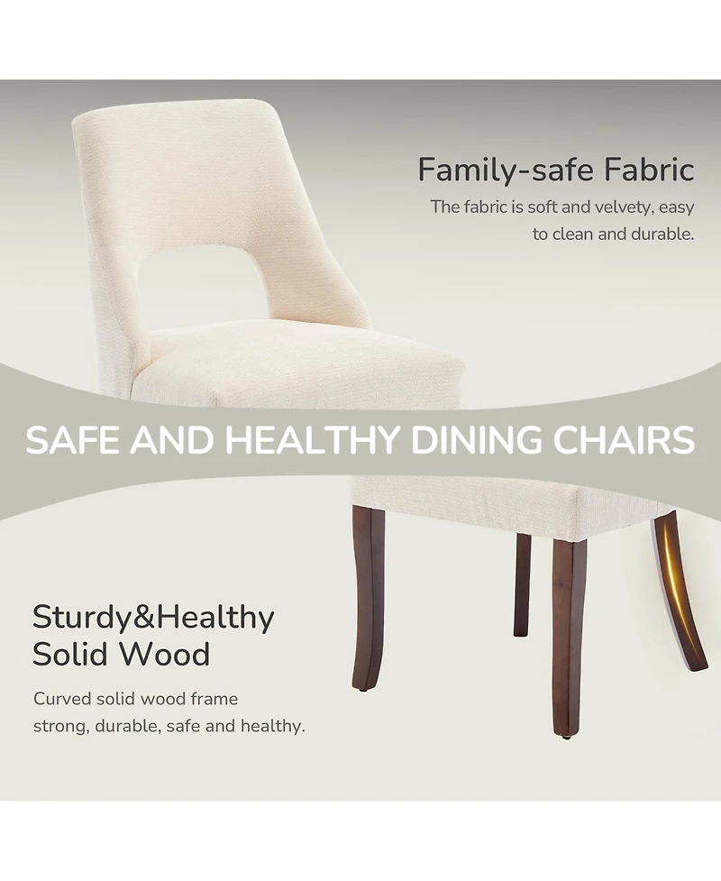 Flynama Set of 2 Tufted Chenille, Curved Rubberwood Legs Dining Chairs