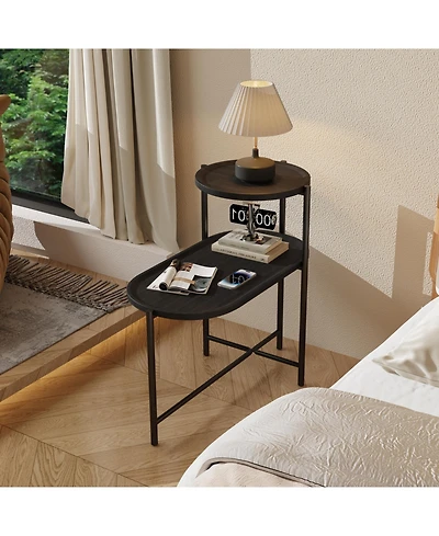 Flynama 2-Tier Round, Oval Side Table, Metal Frame