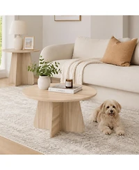 Flynama Retro Nesting Coffee Table Set Natural Round Cross Base