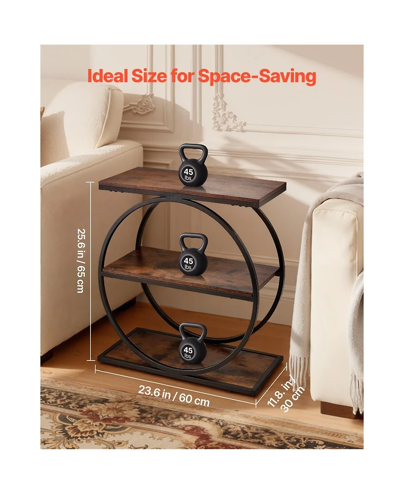 Sugift 3-Tier Narrow End Table with Open Storage Shelves Round Metal Frame Wood Nightstand Desk
