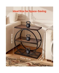 Sugift 3-Tier Narrow End Table with Open Storage Shelves Round Metal Frame Wood Nightstand Desk