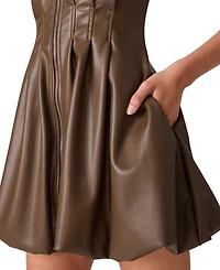 Steve Madden Women's Dyanne Sleeveless Collared Bubble-Hem Faux Leather Mini Dress