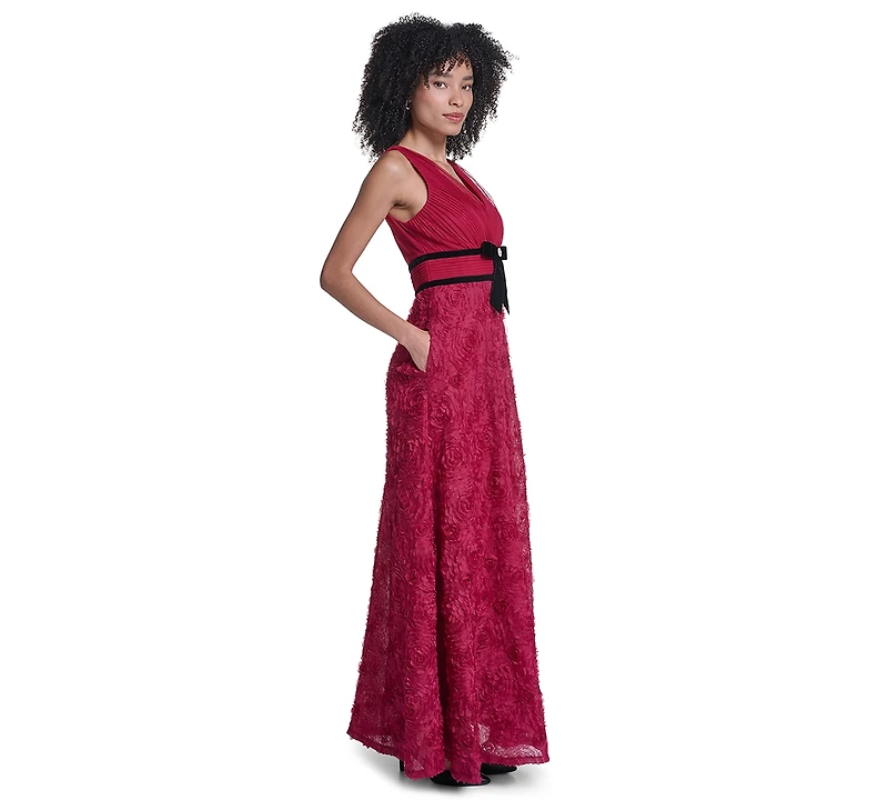 Karl Lagerfeld Paris Women's LD6B0013 Floral V-Neck Sleeveless Long Gown