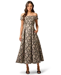 Adrianna Papell Women's Off-the-Shoulder Floral-Print Jacquard Midi Dress