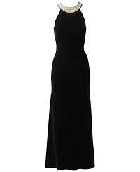 Adrianna Papell Women's Pearly Collar Velvet Halter Gown