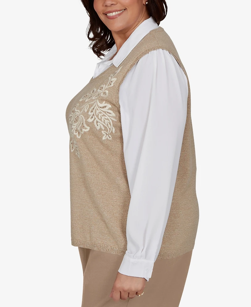 Alfred Dunner Plus Union Square Two-in-one Embroidered Sweater