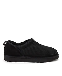 Dearfoams Women's Fireside by Sport Knit And Suede Slip On Shoetie Water Repellent Slippers