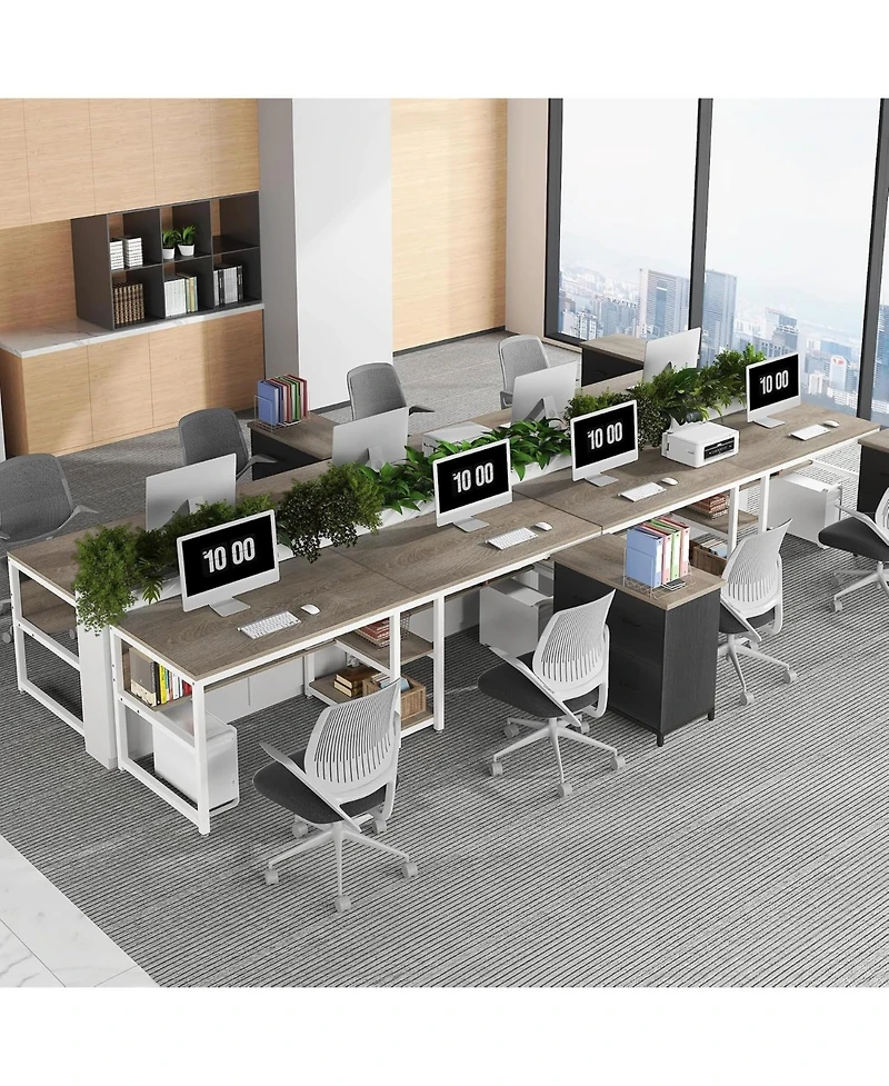 Tribesigns 78.7" Two Person Desk with Bookshelf