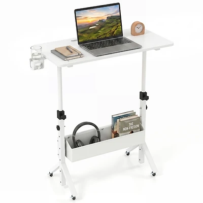 Sugift Mobile Standing Desk with Cup Holder and Storage Basket