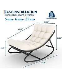 homfan Oversized Patio Rocking Chair Heavy Duty Metal Frame with Thick Removable Cushion 400 lbs Capacity Outdoor Lounge Rocker for Porch Balcony