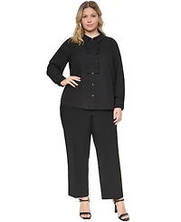 Karl Lagerfeld Paris Plus Long-Sleeve Collared Pleated Blouse