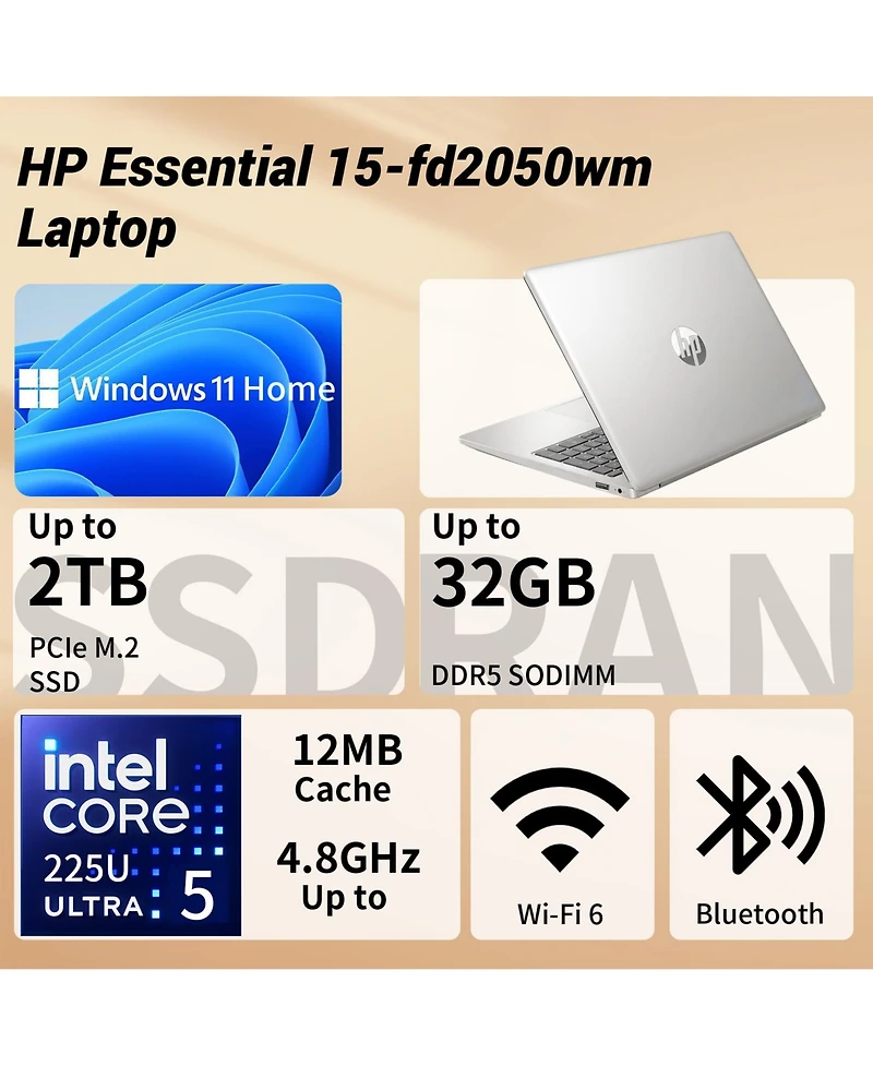Hp 15.6 inch Fhd Touchscreen Laptop, Intel Core Ultra 5 225U, 16GB DDR5, 512GB Ssd, Wi Fi 6, Windows 11 Home, Silver