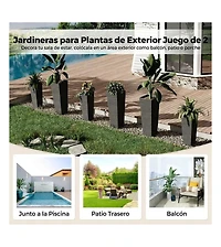 2-Pack Plastic Outdoor Plant Pots with Drainage Holes, Weather-Resistant Planters for Patio Porch Balcony Garden, Black/White