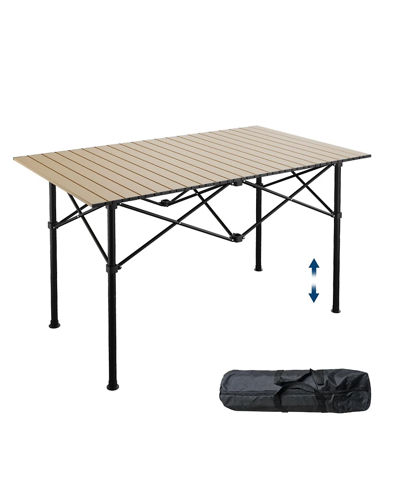 Portable Folding Aluminum Camping Table with X-Frame, Heat Resistant and Easy Clean, Natural Color