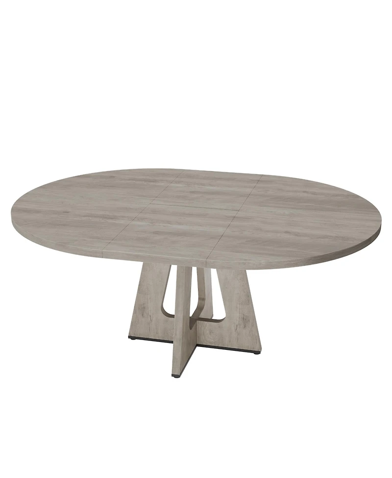 47-63 Inch Extendable Round to Oval Farmhouse Dining Table with Wood Cross Base, Seats 4-8,Grey
