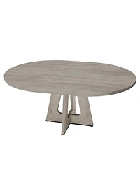 47-63 Inch Extendable Round to Oval Farmhouse Dining Table with Wood Cross Base, Seats 4-8,Grey