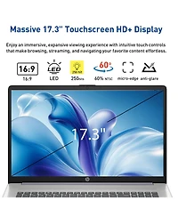 Hp Essential 17.3" Hd+ Touchscreen Laptop, Intel N100 Quad-Core, 8GB DDR4, 128GB eMMC, Wi-Fi 6, Windows 11 Home, Blue