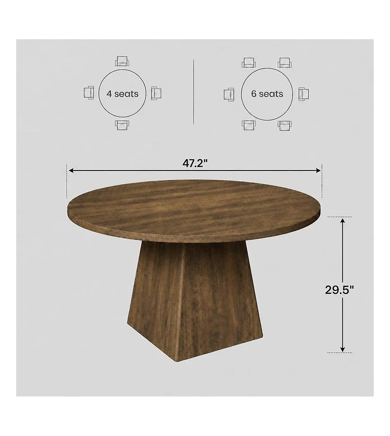 47-Inch Round Pedestal Dining Table, Seats 4-6, Oak Finish, 350 lb Capacity