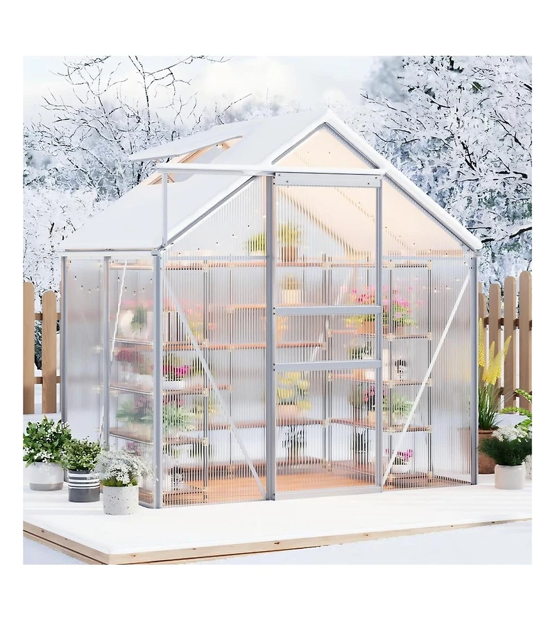 6x4 Ft Two-Bay Walk-In Aluminum Greenhouse, Sturdy Frame for Patio Backyard Garden All-Season Plant Growing and Winter Protection,