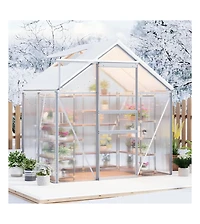 6x4 Ft Two-Bay Walk-In Aluminum Greenhouse, Sturdy Frame for Patio Backyard Garden All-Season Plant Growing and Winter Protection,