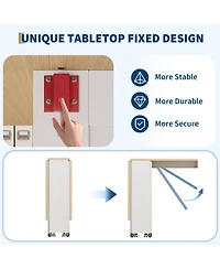 Folding Dining Table with Wheels, Drop Leaf Table with Drawer, Storage Shelves, Space Saving Design for Kitchen, Dining Room, Apartment