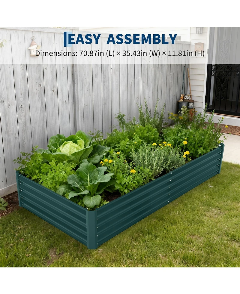 71x351x12/95x47x24 Raised Garden Bed with Pvc Cover, Metal Planter Box for Outdoor Vegetables Flowers Herbs, Green/Grey