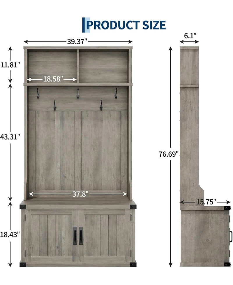 Extra Large 40" Entryway Hall Tree with Bench and Shoe Storage