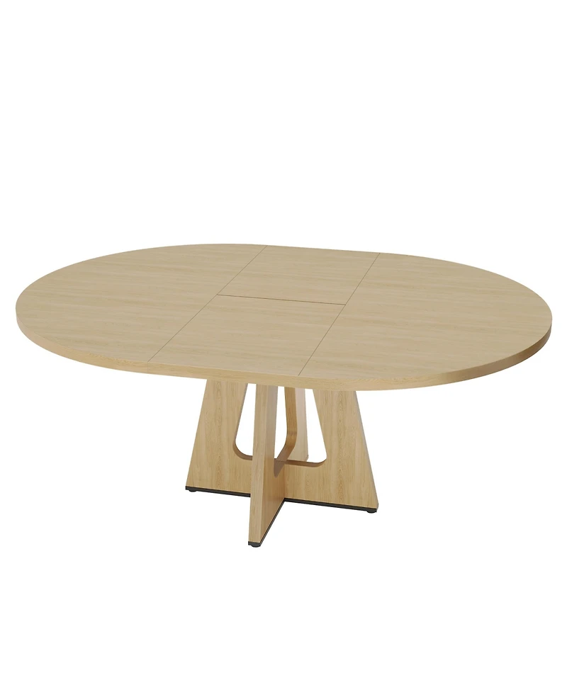 47-63 Inch Extendable Round to Oval Farmhouse Dining Table with Wood Cross Base, Seats 4-8,Wood Color