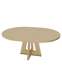 47-63 Inch Extendable Round to Oval Farmhouse Dining Table with Wood Cross Base, Seats 4-8,Wood Color