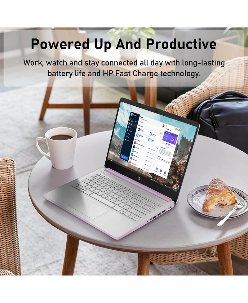 Hp Essential 14" Laptop, Intel N-Series N150, Intel Graphics, 4GB Ram, 128GB eMMC, Wi-Fi 6, Windows 11 Home, Purple