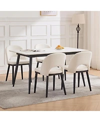 Wooden Dining Chairs Set of 4 Upholstered Dining Chair, Modern Linen Fabric Hollowed Dinner Chair with Leveling Pegs Curved Back for Dining Room
