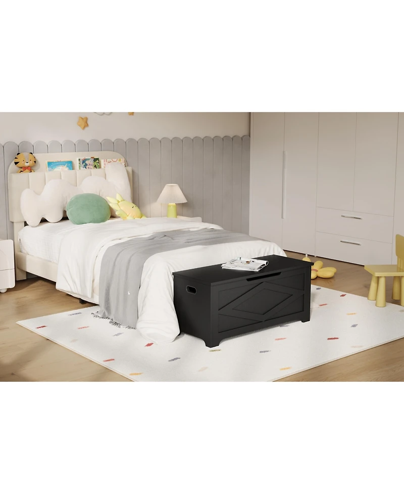 Storage Chest Bench with Safety Hinges, 39 Inch 300 Lbs Capacity Farmhouse Toy Blanket Storage Organizer for Entryway, Bedroom, Living Room