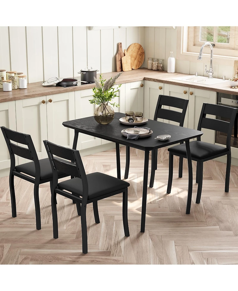 Dining Table Set for 4, 5-Piece Black Space-Saving Kitchen Table with Cushioned Chairs for Small Apartment Afternoon Tea